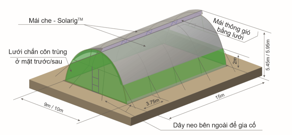 Nhà kính tự lắp ráp Solarig Tunnel Kit Model Tropical Fixed Vent